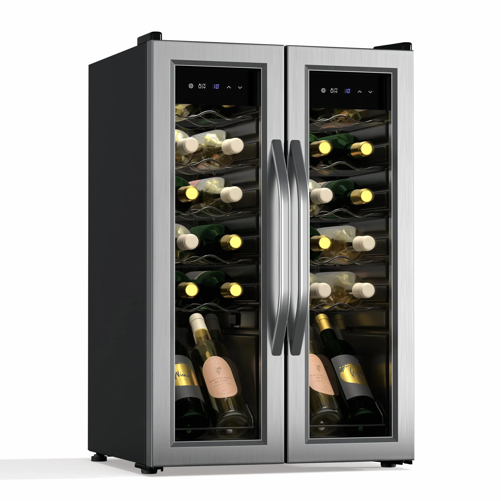 KLARSTEIN Vinamour nevera para vino 2 zonas - 24 botellas, 5-18°C, control táctil, iluminación LED, independiente, acero inoxidable doble puerta, nevera para vino
