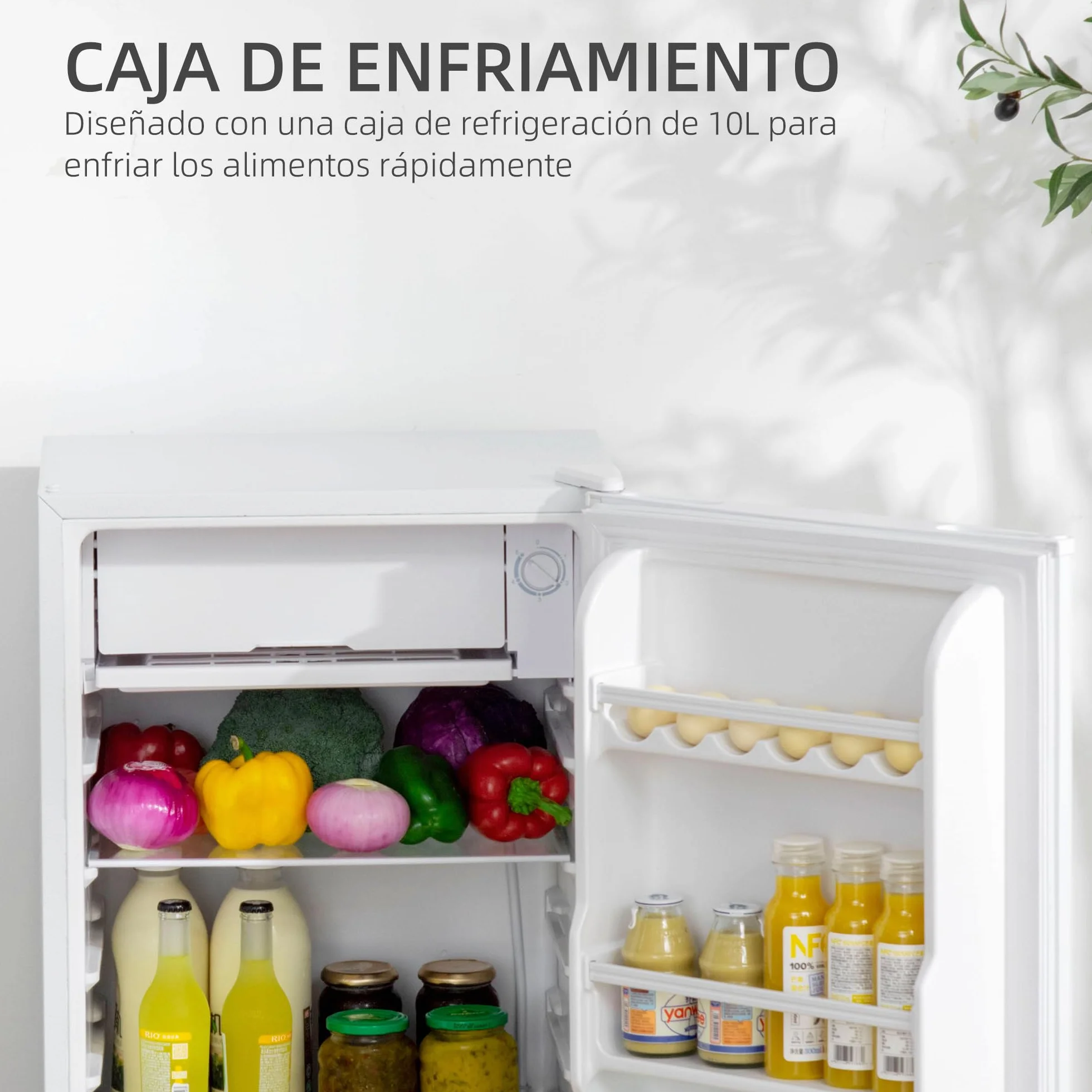HOMCOM Nevera Pequeña 91 L Mini Frigorífico Silencioso Bajo Encimera Temperatura Regulable 5 Niveles Puerta Reversible Estantes Ajustables Blanco