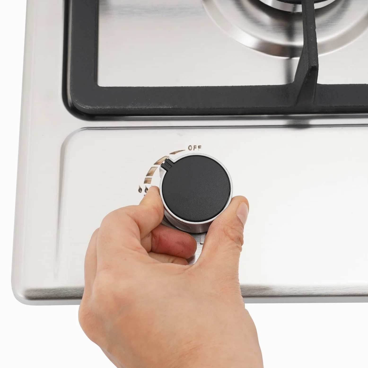 2 hornillos de gas empotrables, 3 kW + 1,75 kW, con boquilla reversible (LPG/NG), cocina de gas compacta de 51 x 31 cm, regulador independiente para camping, autocaravana y cocina (plata)