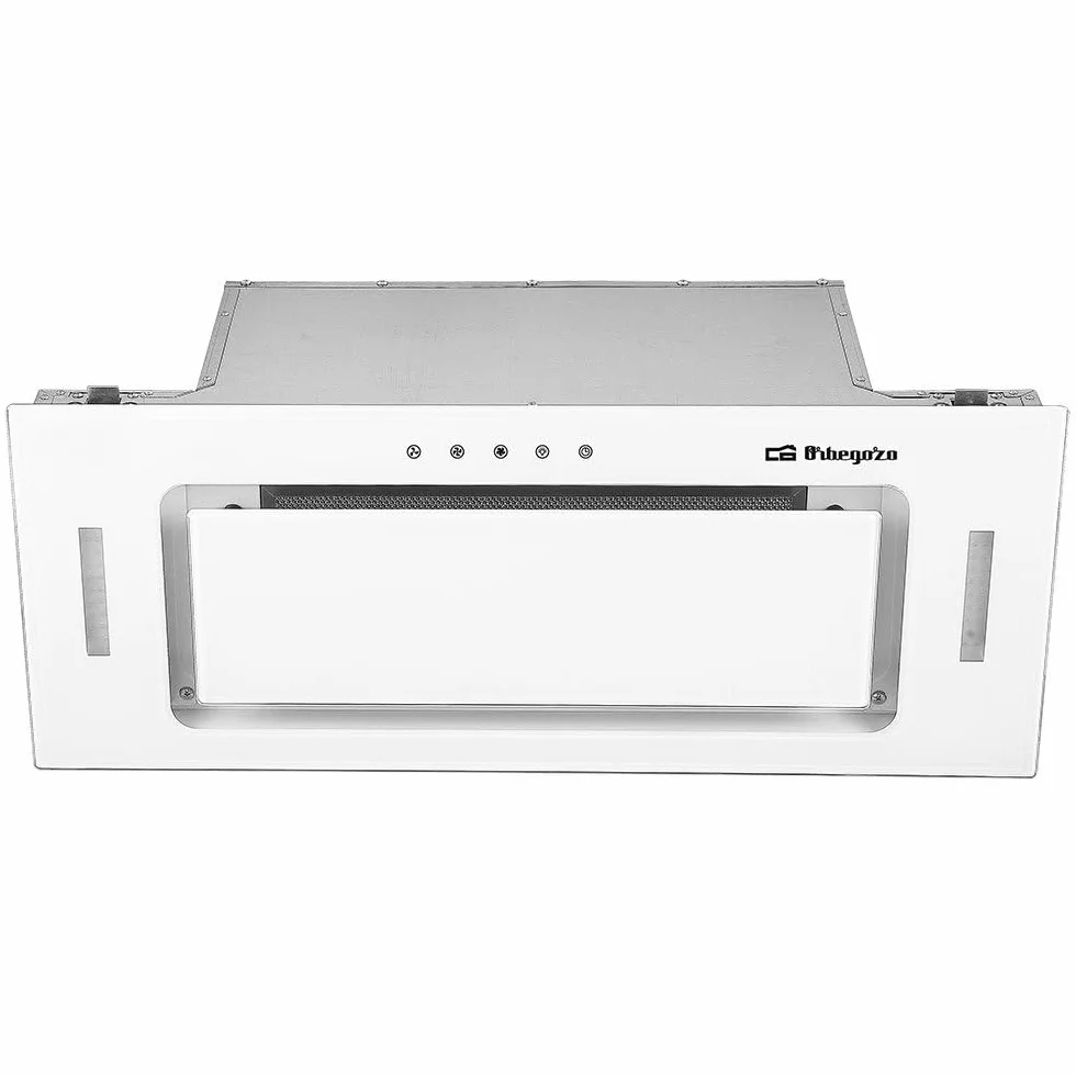 Orbegozo CA 09190 BL - Campana extractora cassette 90 cm, Clase A, frontal cristal templado blanco, extracción 637,1 m3/h, 3 niveles de potencia, iluminación LED