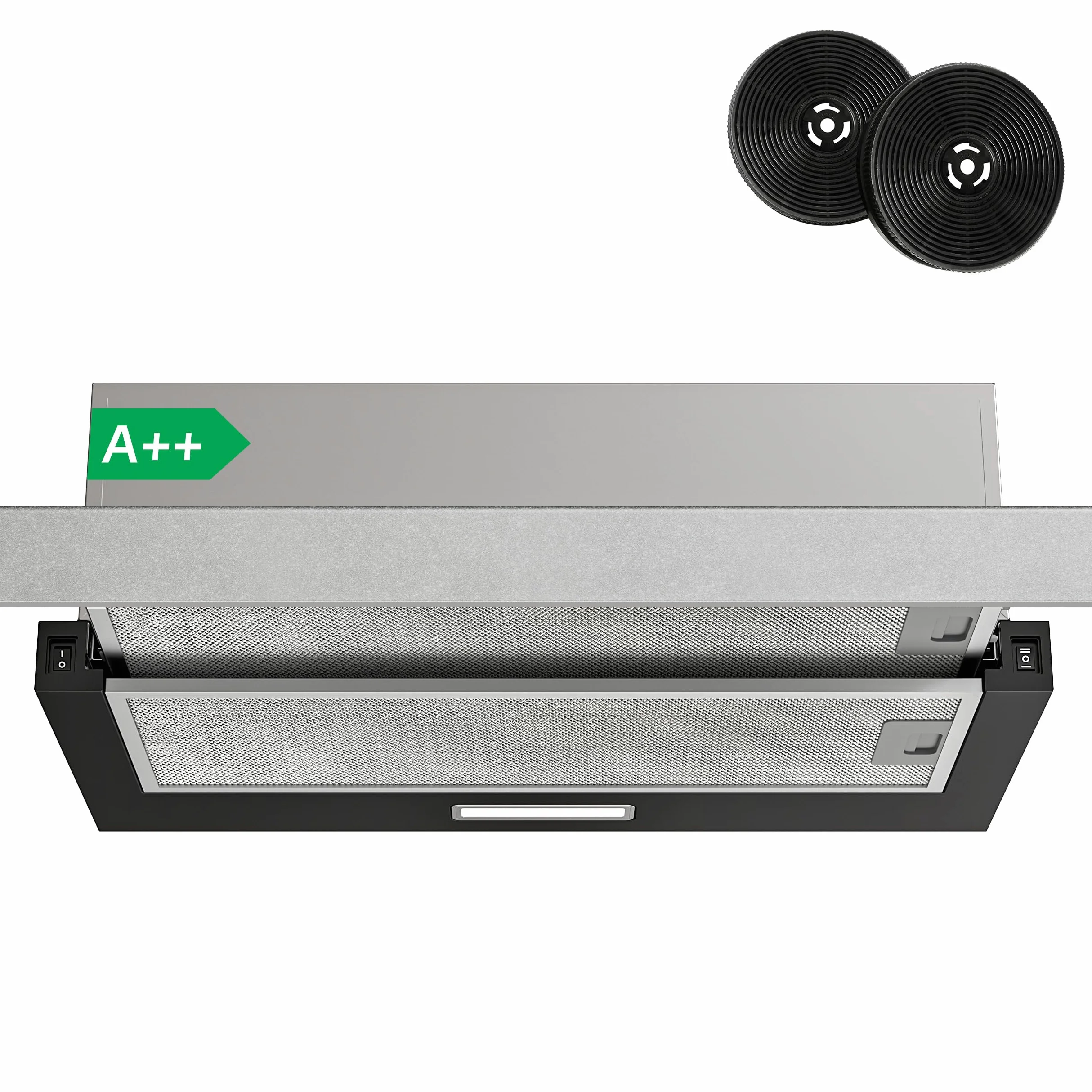 FIREGAS Clase A++ Campana Extractora 60 cm,Telescópica Extractor Cocina con Motor Sin Escobillas,400 m³/h,2 Velocidades,Ruido Bajo,Luces LED, Filtros de Aluminio y Carbón Activo,Negro