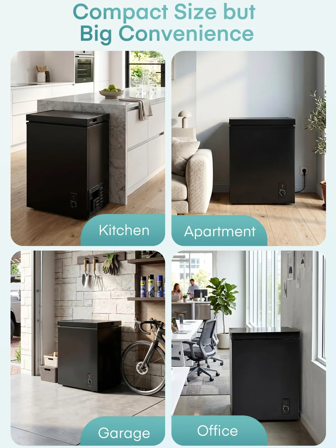 FOHERE Congelador Horizontal, Capacidad 70L, Alto 72.5 cm, Cesta con Asa, Silencioso 45 dBA, 6 Ajustes de Temperatura, Negro