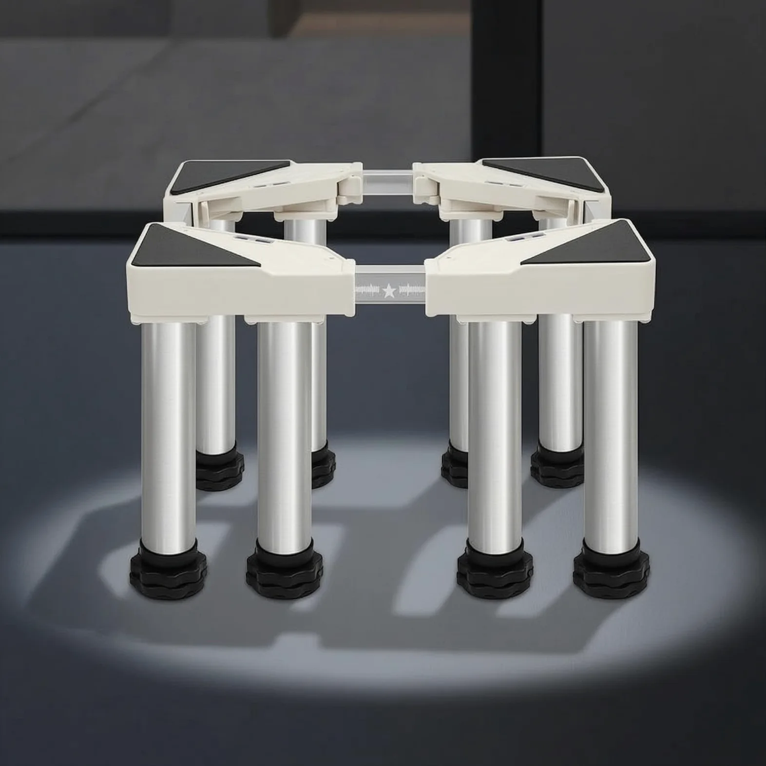 Base para Lavavajillas Soporte Regulable Elevadora con Ocho Pies Material PP Ajuste Personalizable Chasis Adecuado para , Largo 44-62cm Ancho 30-40cm , Pies De Acero Inoxidable Elevados 23-26cm