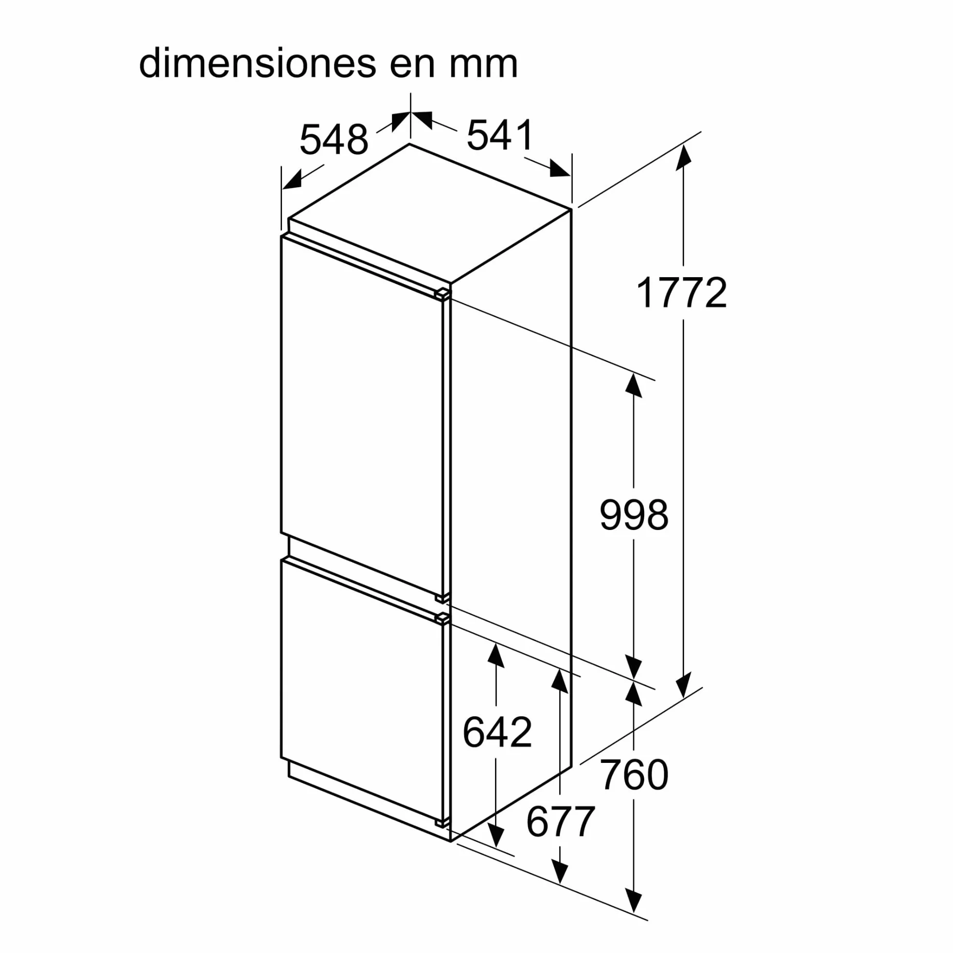 Balay - Frigorífico Combi Integrable, Puerta Deslizante, NoFrost, Cajón Fresh, 260 litros, 3KIE712F