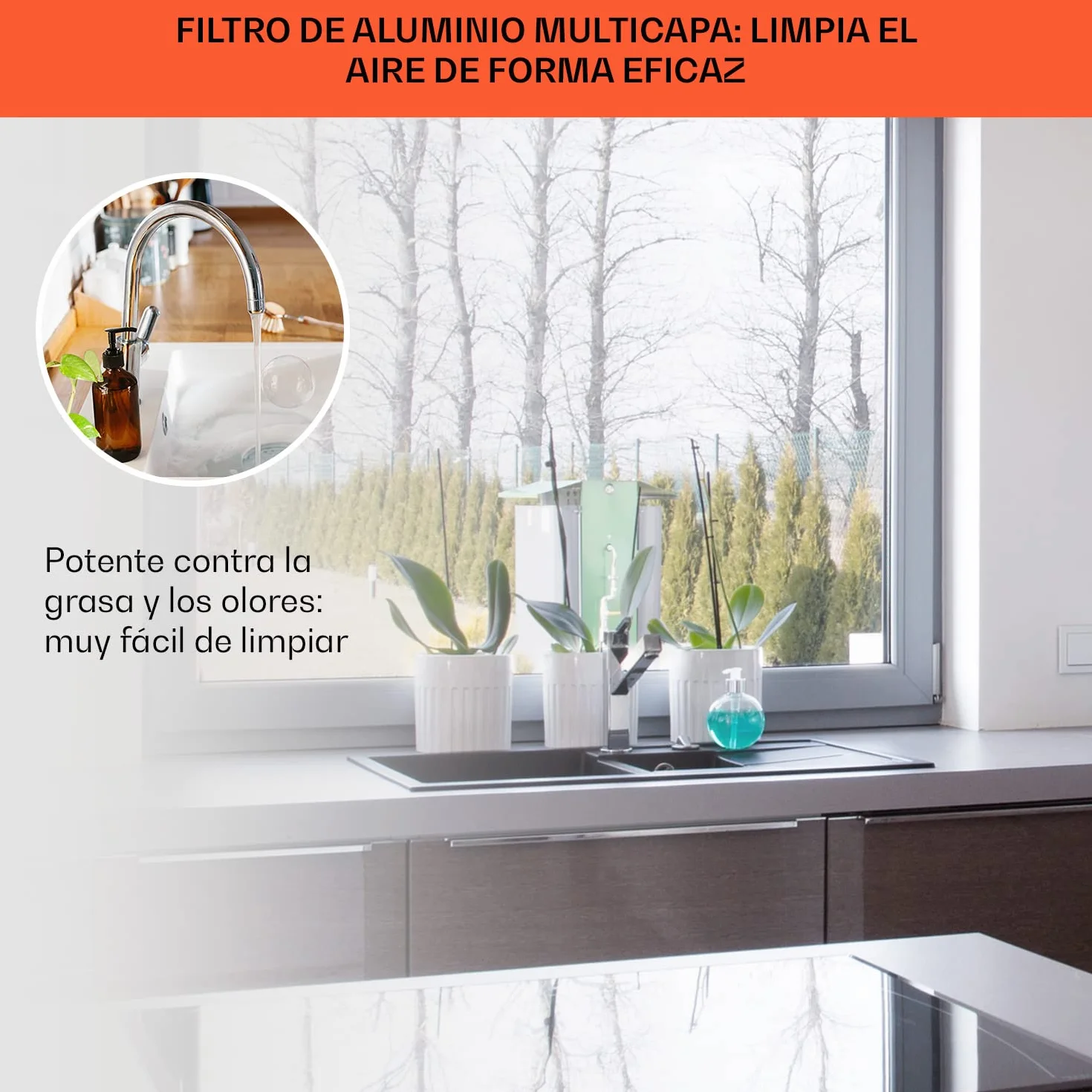 Klarstein Campana Cocina Extractor Techo 590m³/h Temporizador 3 Modos Filtros Carbón Activo
