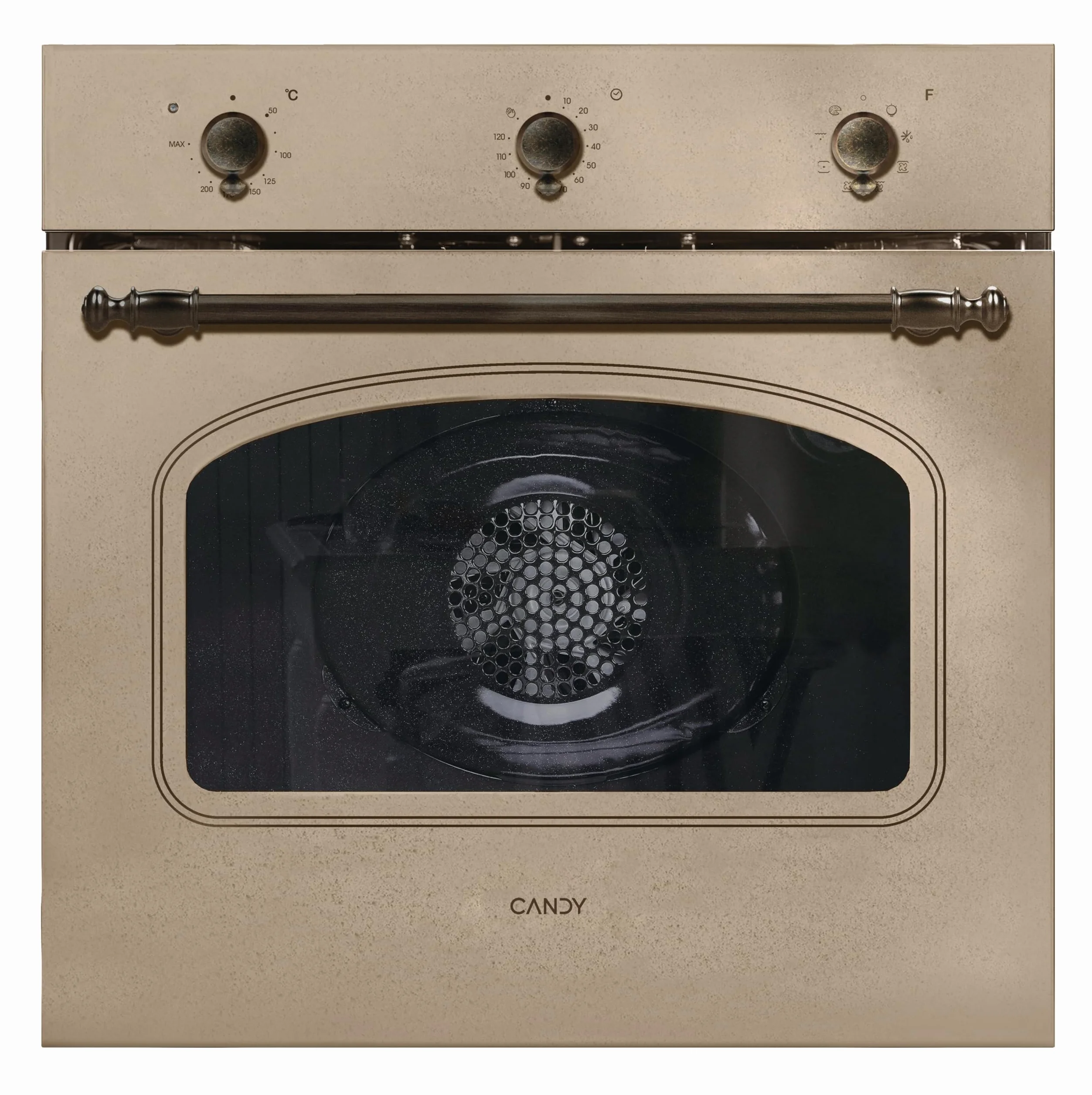 Candy FCC603NAV - Horno eléctrico empotrable, ventilado, capacidad 65 litros, multifunción y función pizza, 8 programas, 56,8 x 59,5 x 59,5 cm, estilo rústico, avena, clase A+