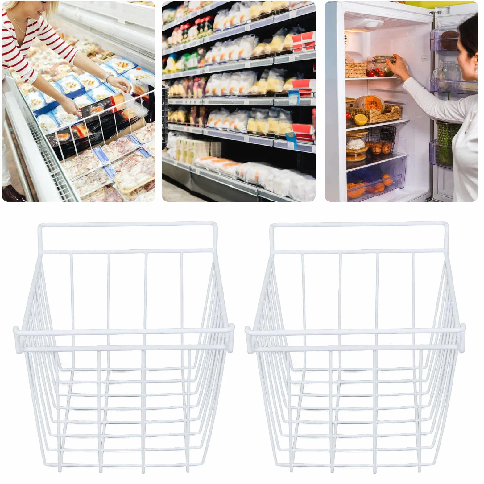 banapoy 2 Cestas de Almacenamiento de Alambre para Congelador, Estante de Metal Colgar Refrigerador, Organizador de Congelador con Asas, Organizaciónen el Pecho (L 45 cm X W 24,5 cm X H 20 cm)