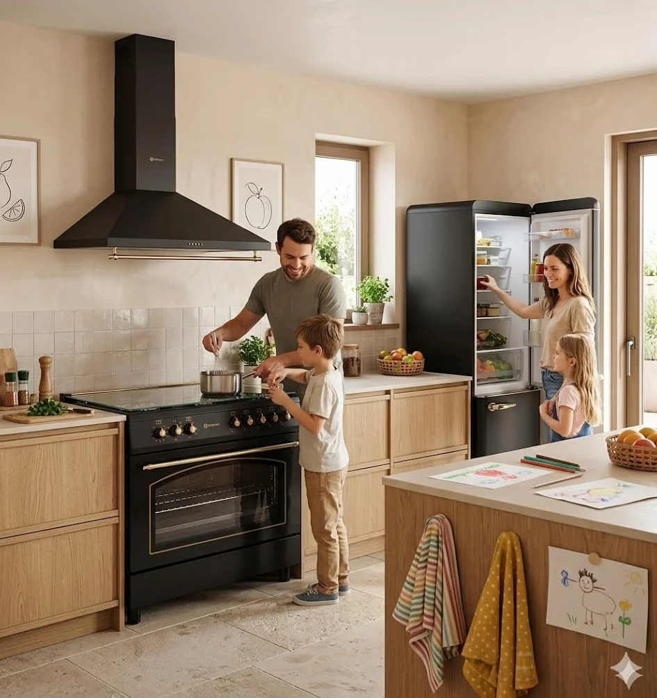 PACK SOLTHERMIC F9L50E5RB HORNO PANORAMICO ELECTRICO Y CAMPANA H90PR NEGRO RÚSTICO ACABADOS DORADOS / 90 CM/HORNO 115l