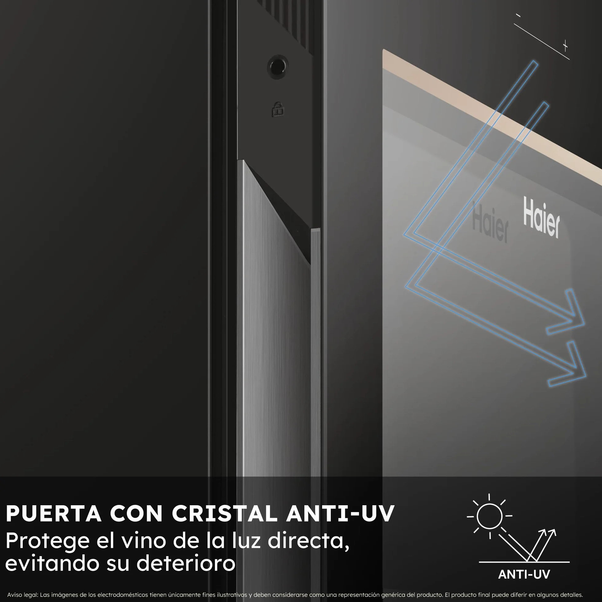 Haier Wine Bank 50 Series 7 HWS77GDAU1 Vinoteca de 77 botellas, WIFI, 2 Zonas, Estantes de madera, Filtro Anti-UV, Filtro de carbón, Refrigeración por Compresor, Display Digital, LED, 37 dbA, Negra