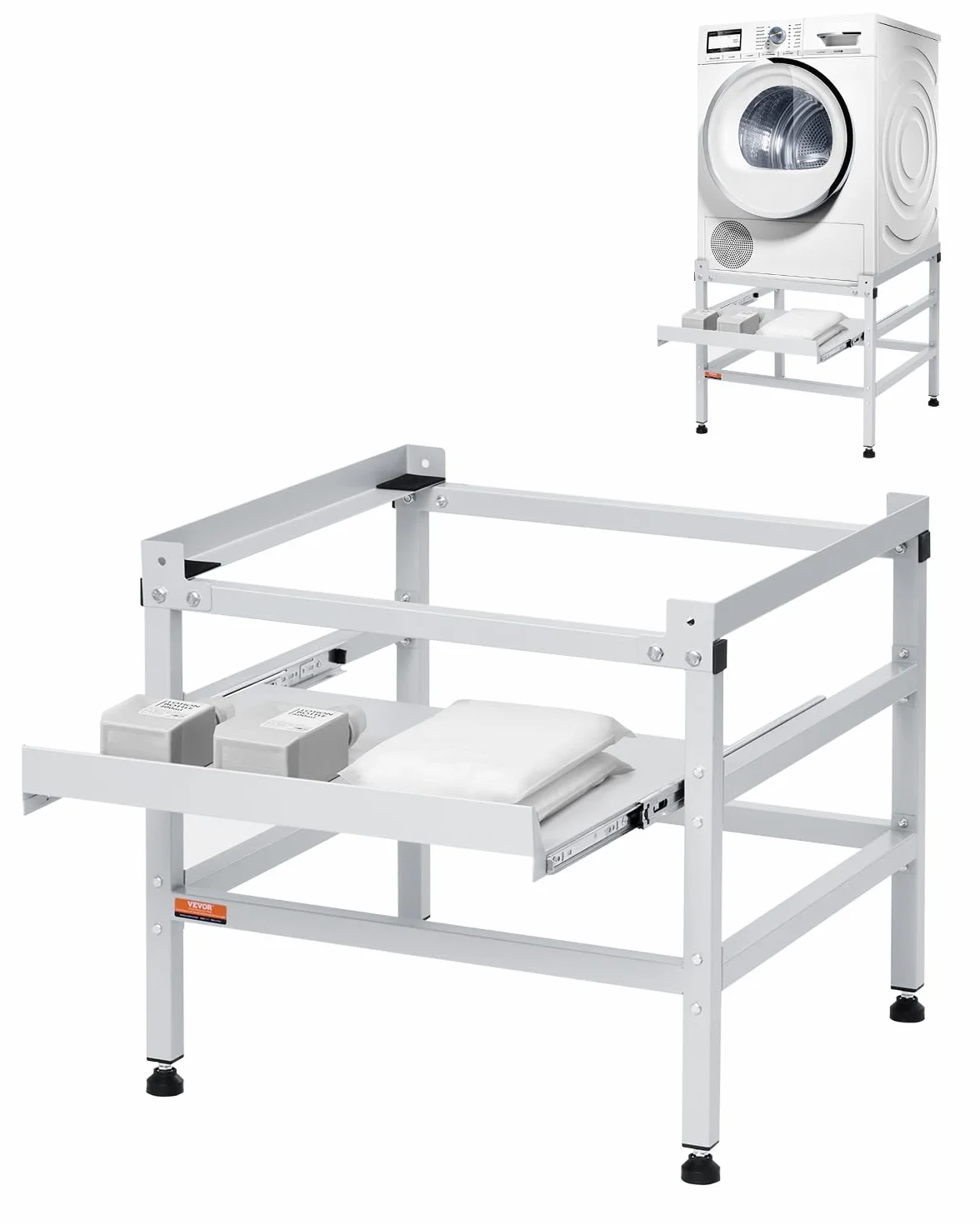 VEVOR Soporte para lavadora de 640 x 635 mm Pedestal para Lavadora de Acero al Carbono Capacidad de Carga de 136 kg Base de Pedestal para Lavadora y Secadora con Bandeja para Levantar Lavadoras