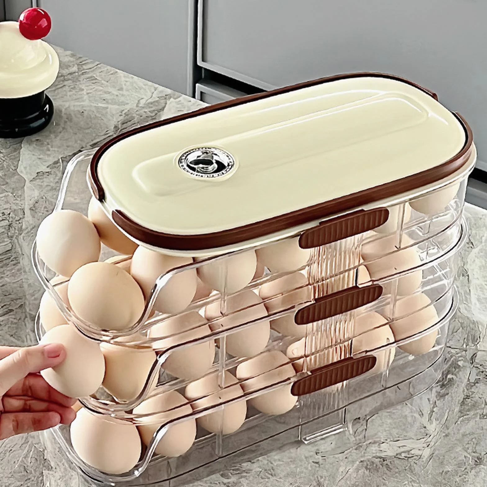 Rejilla para huevos, soporte para huevos con ruedas | Almacenamiento de huevos apilable para frigorífico,Organizador estable de huevos para nevera, dispensador de huevos que ahorra espacio para almace