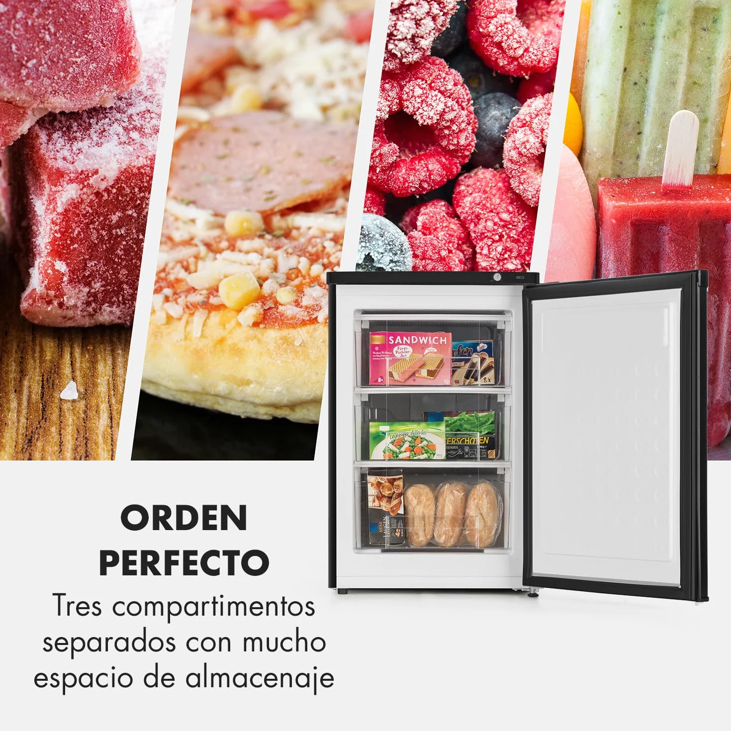 Klarstein Congelador Pequeño Vertical Portatil, Mini Congelador Silencioso Casa y Oficina, Congeladores Capacidad 80 l. con Estante, Eficiencia Energética, Estante, Departamento Hielos y Rascador