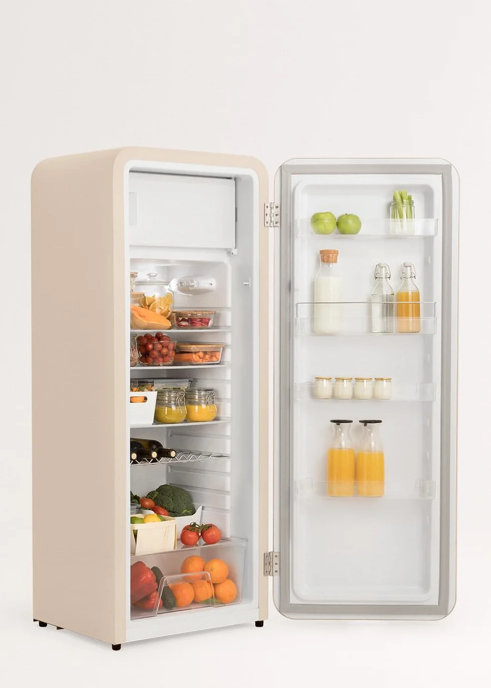 CREATE / RETRO FRIDGE 150 COBALTO/Frigorífico arena maneta azul cobalto con congelador 281L / 102W. bajo consumo. 150cm. 3 estantes. regulador temperatura. botellero. 60x60x150cm