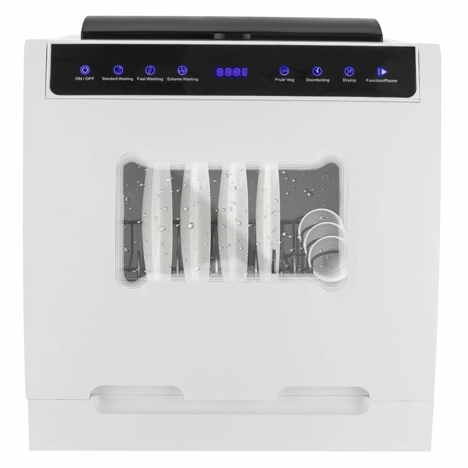 Lavavajillas portátil de encimera, lavavajillas de mesa con cuatro modos de lavado, lavado estándar, lavado rápido, lavado extremo y frutas y verduras,360° doble vaporización, mini