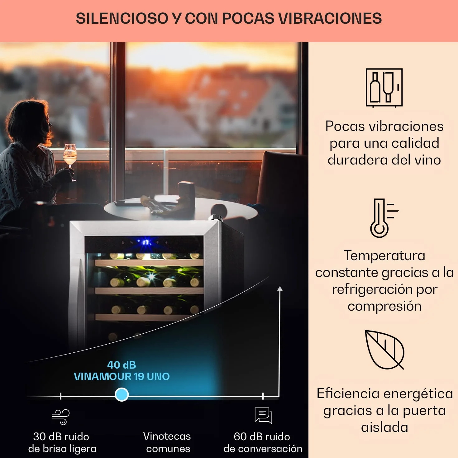 KLARSTEIN Vinoteca 19 Botellas, Nevera Vinos, Una Zona de Refrigeración, Nevera Expositora Vino y Cerveza, Vinoteca Interior y Exterior con Puerta de Cristal, Nevera Vino con Protección UV, 4-18°C