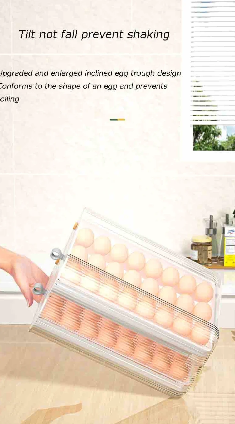 Contenedor de almacenamiento de huevos, cajón de 2 capas para refrigerador, bandeja de plástico apilable con capacidad para 36 huevos con asas, diseño deslizante