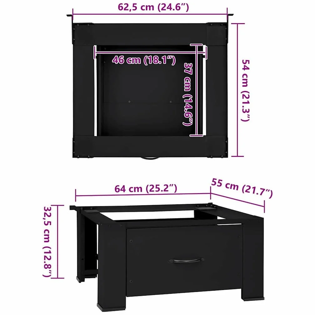 Mangloder - Podio de acero negro para lavadora, 64 x 55 x 32,5 cm, para lavadora y secadora, con patas ajustables para lavandería, baño y sótano