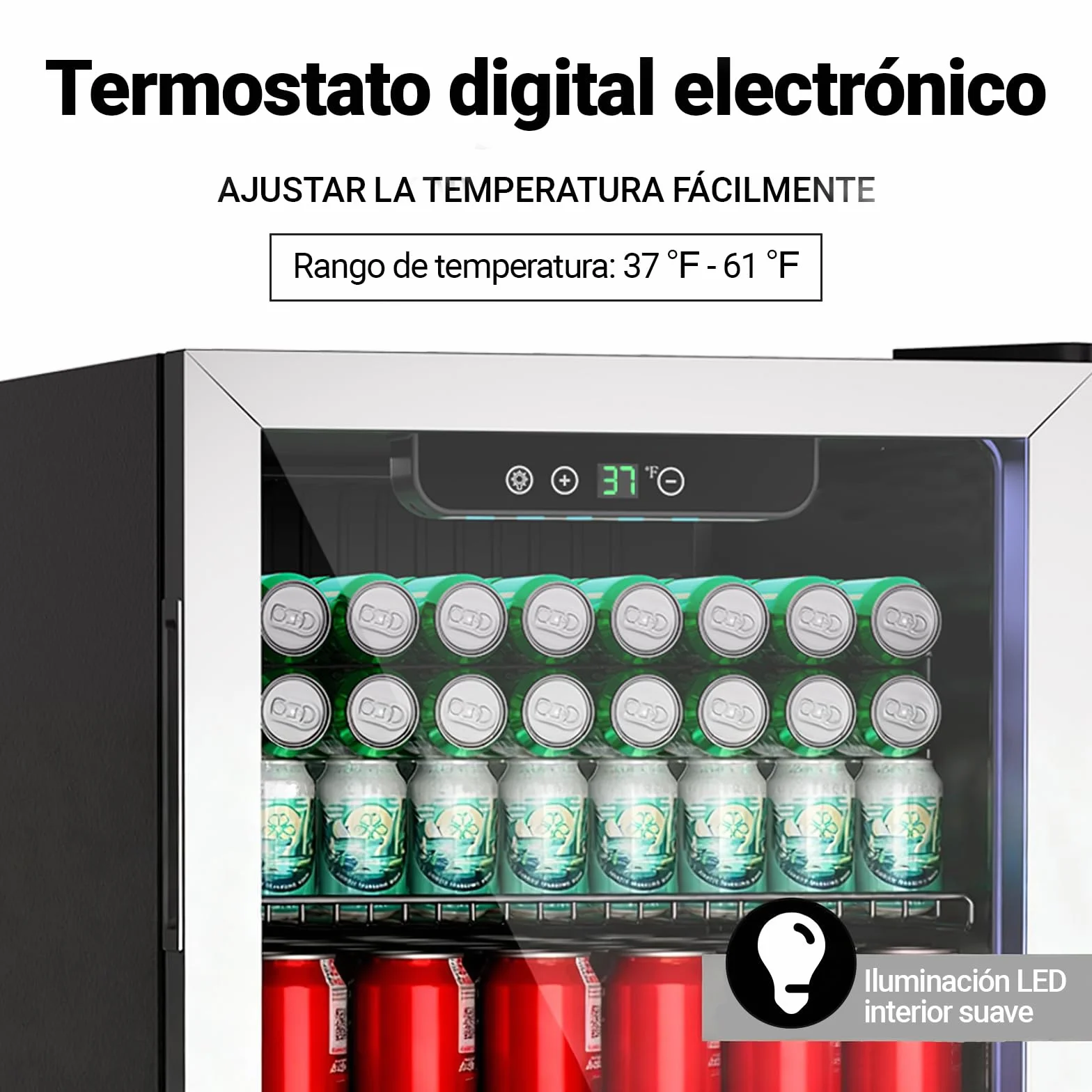 Mini refrigerador de 80L, refrigerador independiente para bebidas con capacidad para 115 latas puerta de transparante para, refrigerador pequeño con estantes ajustables (plateado)