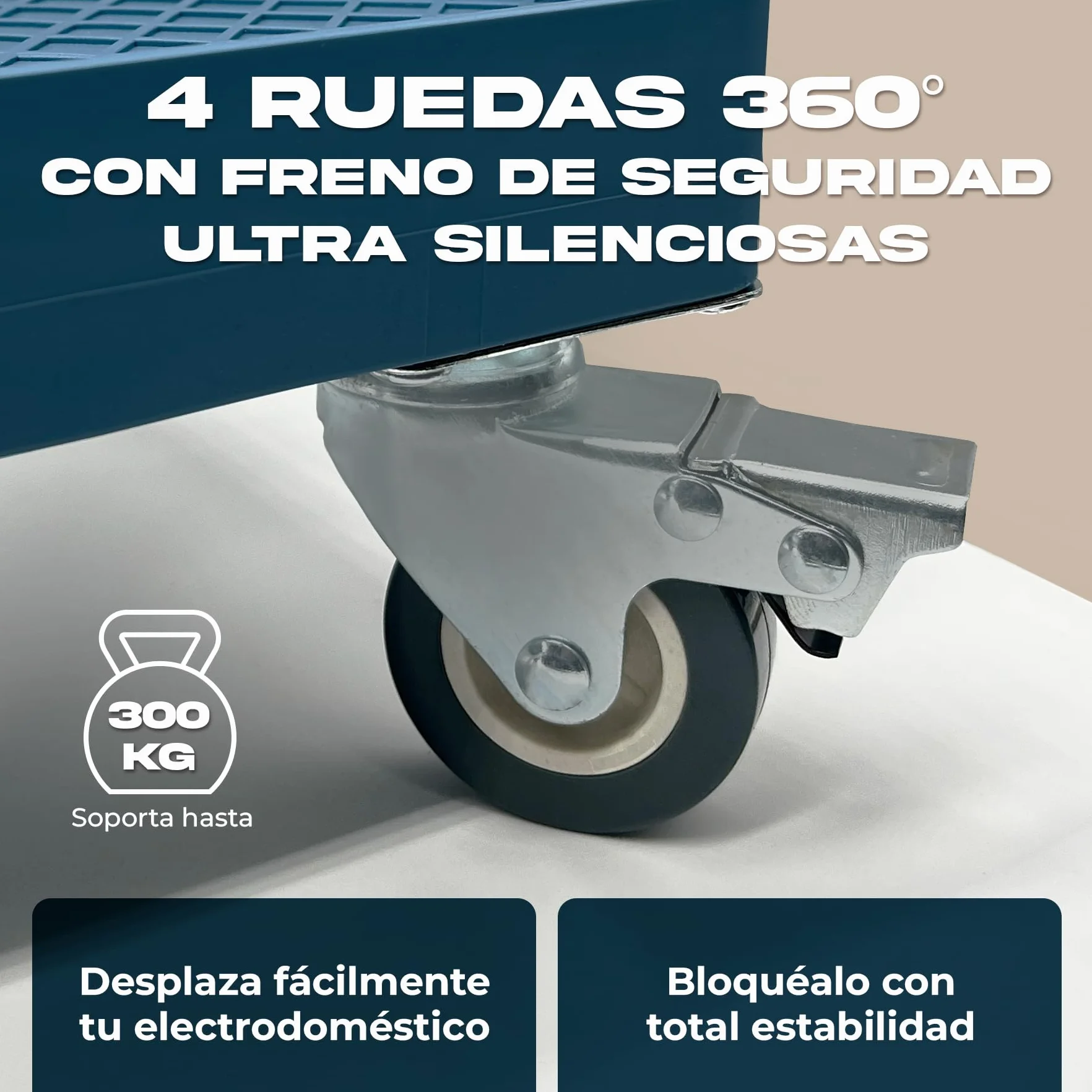 Base Regulable Carro para Lavadora con Ruedas Cia&Co – Soporte Ajustable 42,5–65 cm – Plataforma Móvil profesional hasta 300 kg – Para Frigorífico, Secadora y Electrodomésticos (BASE + 4 RUEDAS)