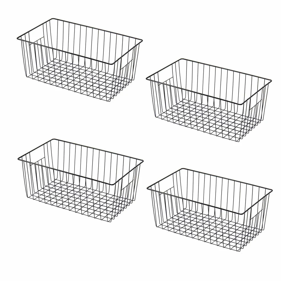 Canastas organizadoras de almacenamiento para congelador, 16 pulgadas de largo x 12 pulgadas de ancho, contenedor vertical de alambre de metal profundo con asas integradas para gabinete,