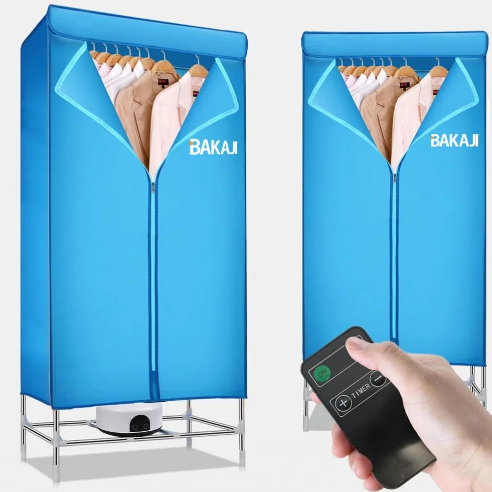 BAKAJI Secadora eléctrica de armario con mando a distancia y pantalla de control, secador de ropa de aire caliente, potencia 1200 W, temporizador 180 min, tamaño 65 x 45 x 138 cm