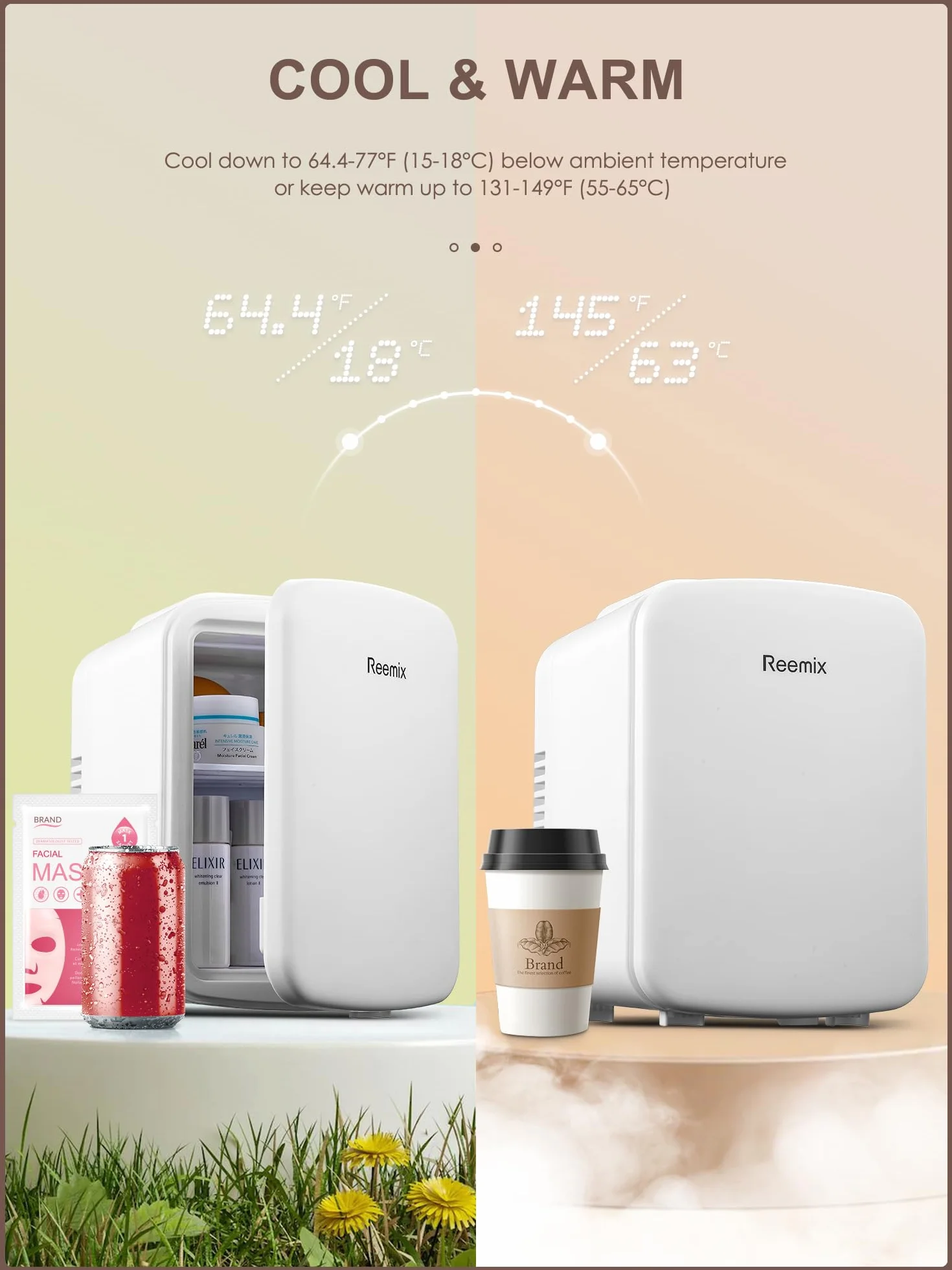 Reemix Mini Nevera Portátil de 4 Litros/6 latas, Refrigerador Personal Para el Cuidado de la Piel, Cosméticos, Bebidas, Alimentos, Ideal Para Dormitorio, Oficina, Coche (Blanco)