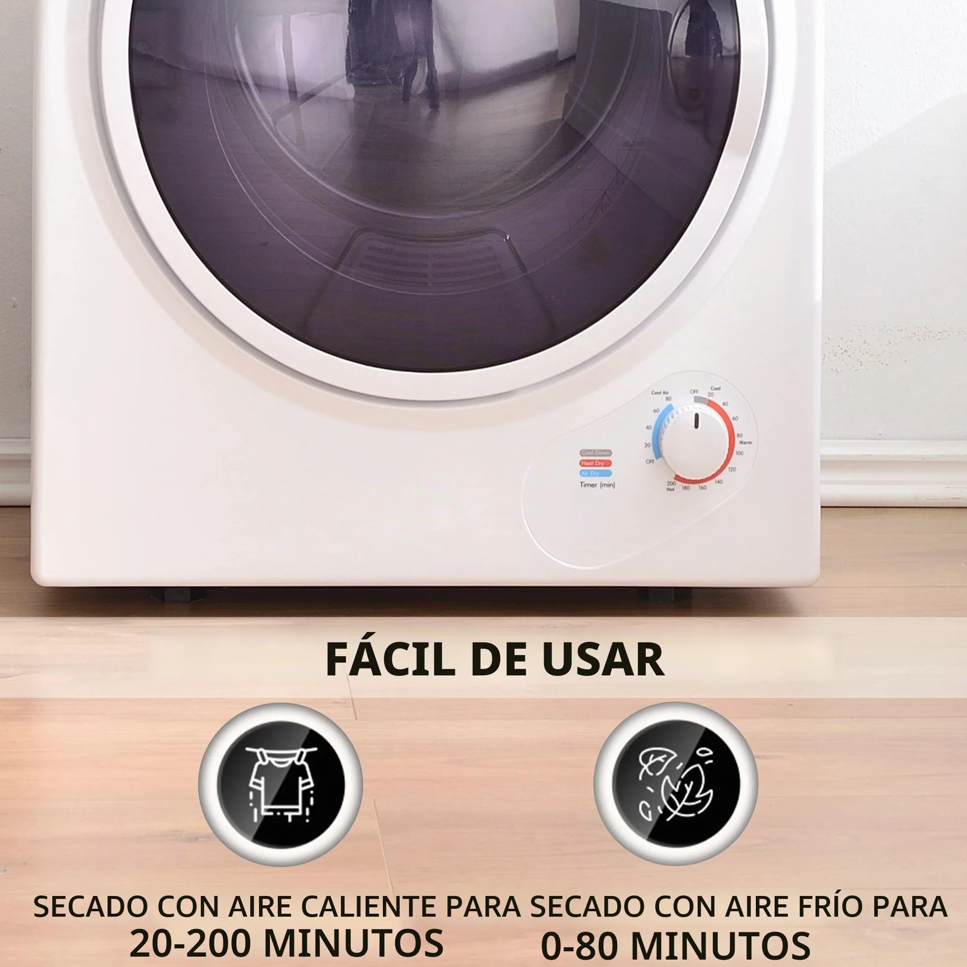 Merax Secadora pequeña con protección contra sobrecalentamiento, montaje en pared con doble filtro y temporizador, 2,5 kg, 850 W, color blanco
