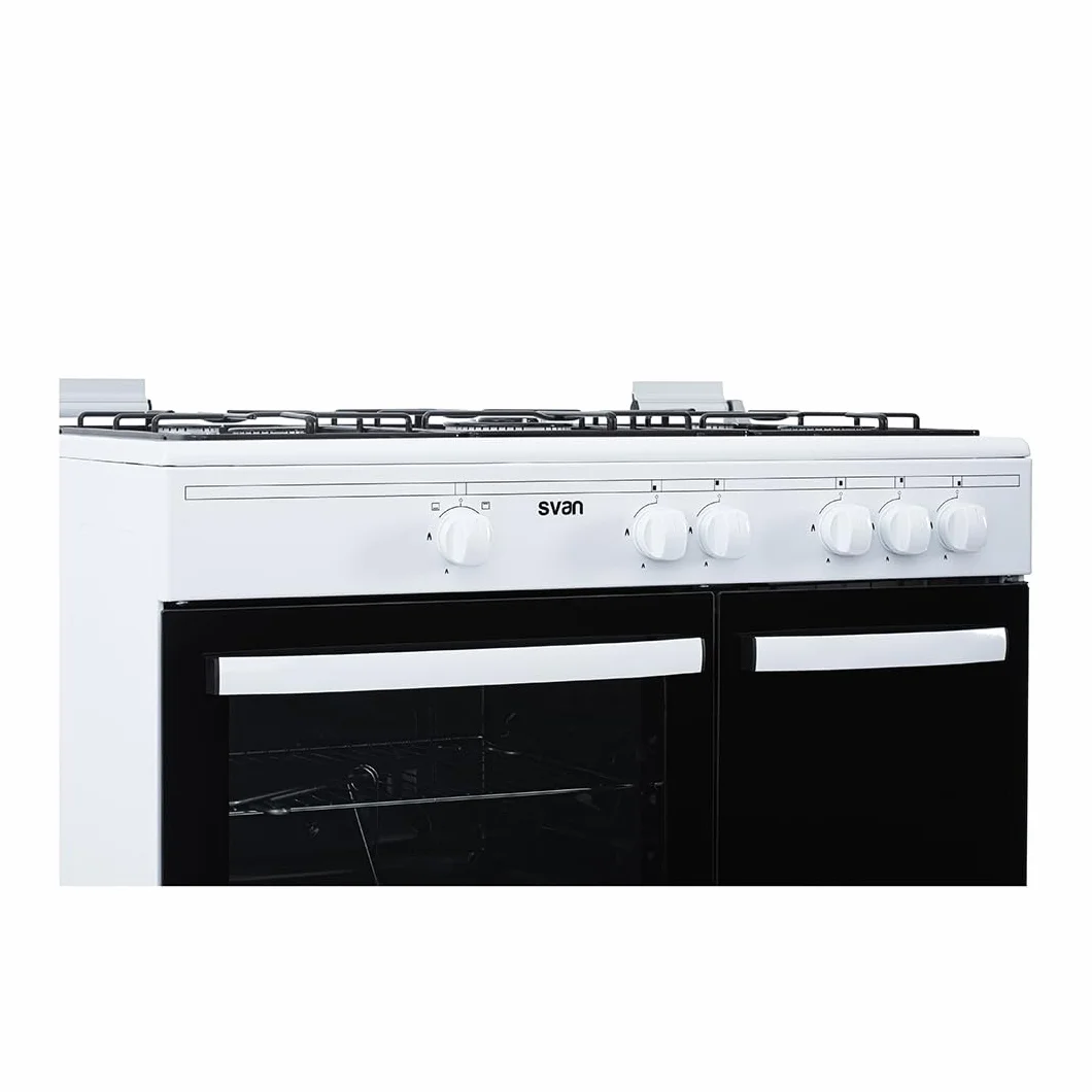 Svan Kuchenherd Gas Butano 5 Zonen, Horno 55 L, Blanco SKGW5901PB, Quemador WOK triple llama, Control Manual