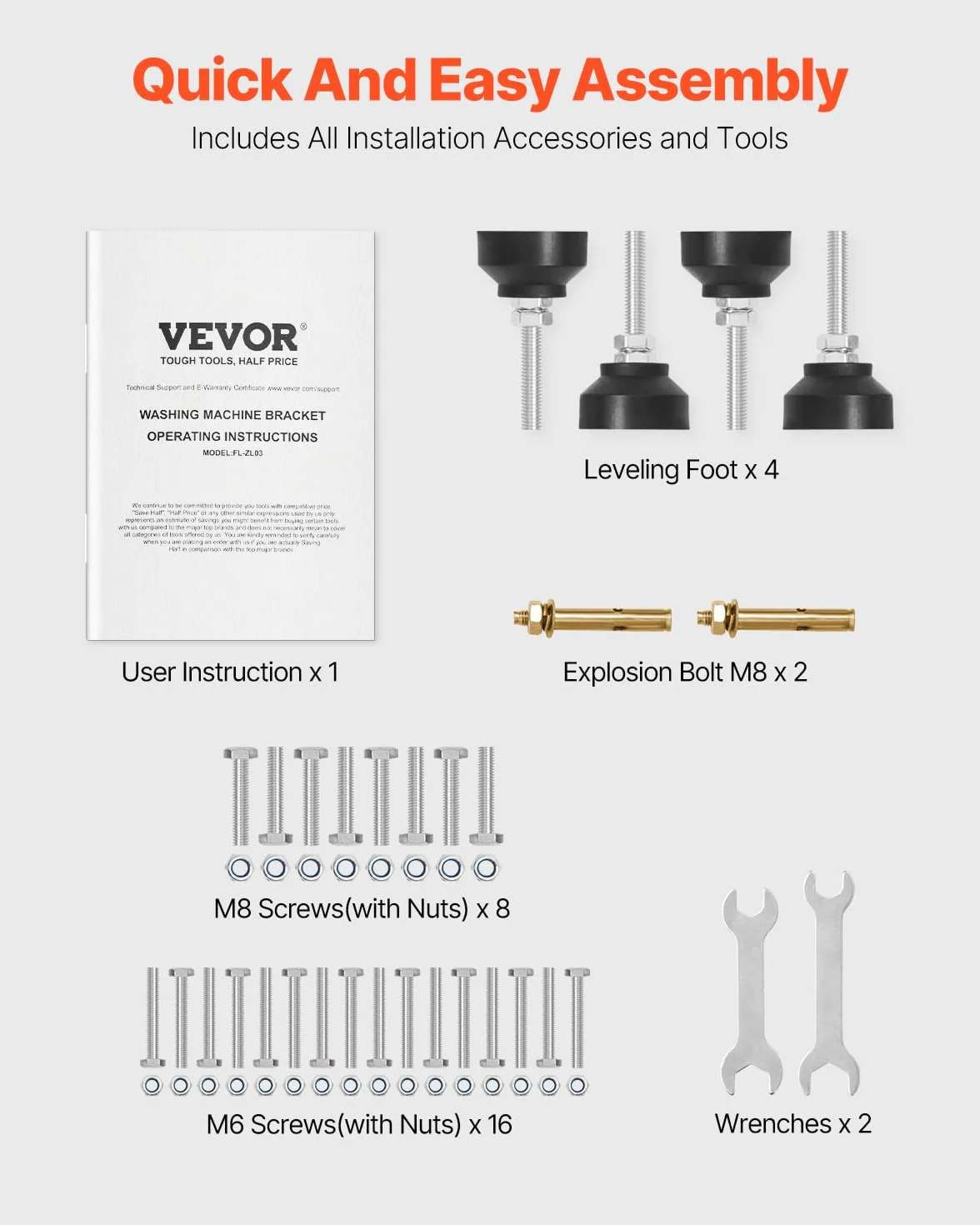 VEVOR Soporte para lavadora de 640 x 635 mm Pedestal para Lavadora de Acero al Carbono Capacidad de Carga de 136 kg Base de Pedestal para Lavadora y Secadora con Bandeja para Levantar Lavadoras