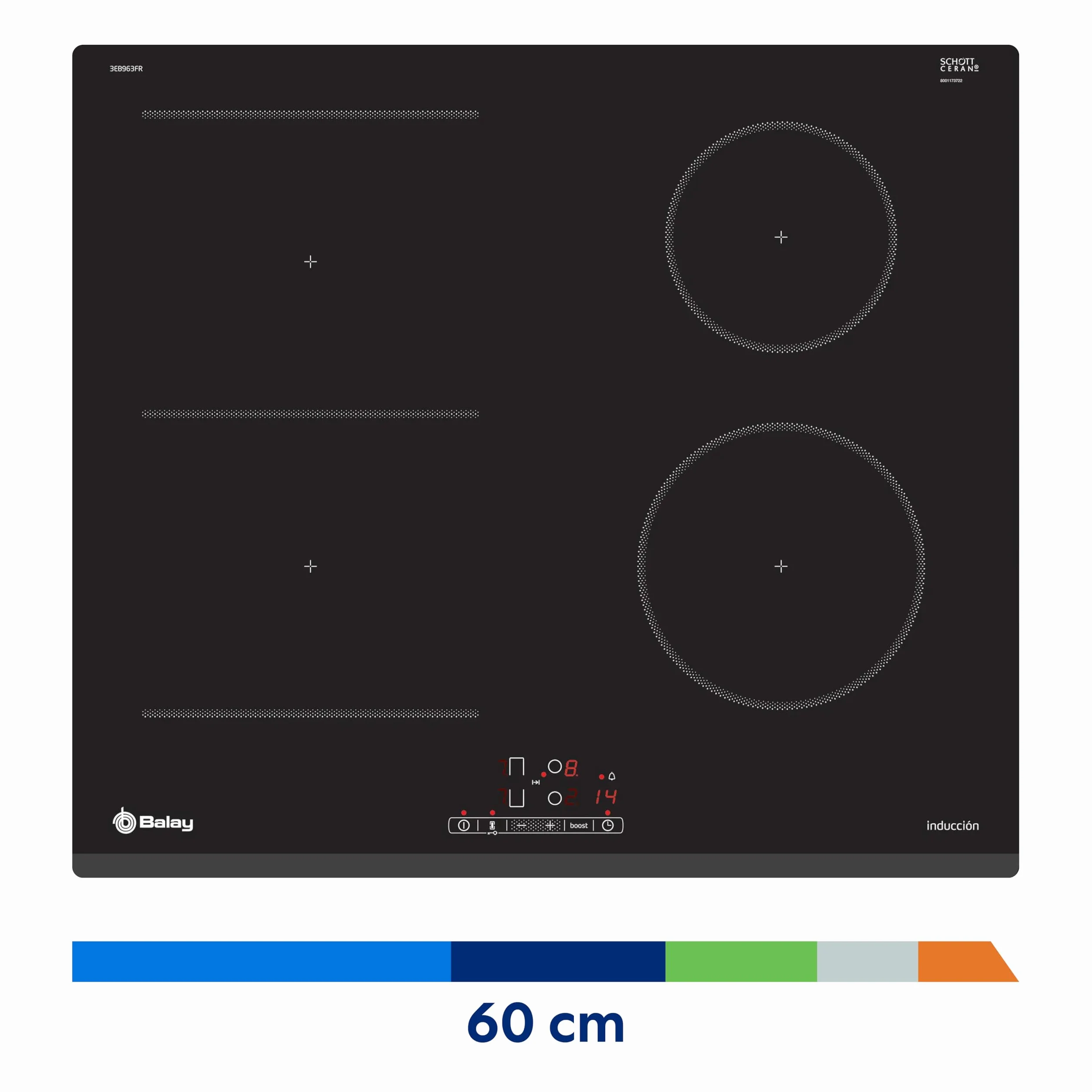 Balay - Placa de inducción, 60 cm, Función Sprit, Negra, 3EB963FR