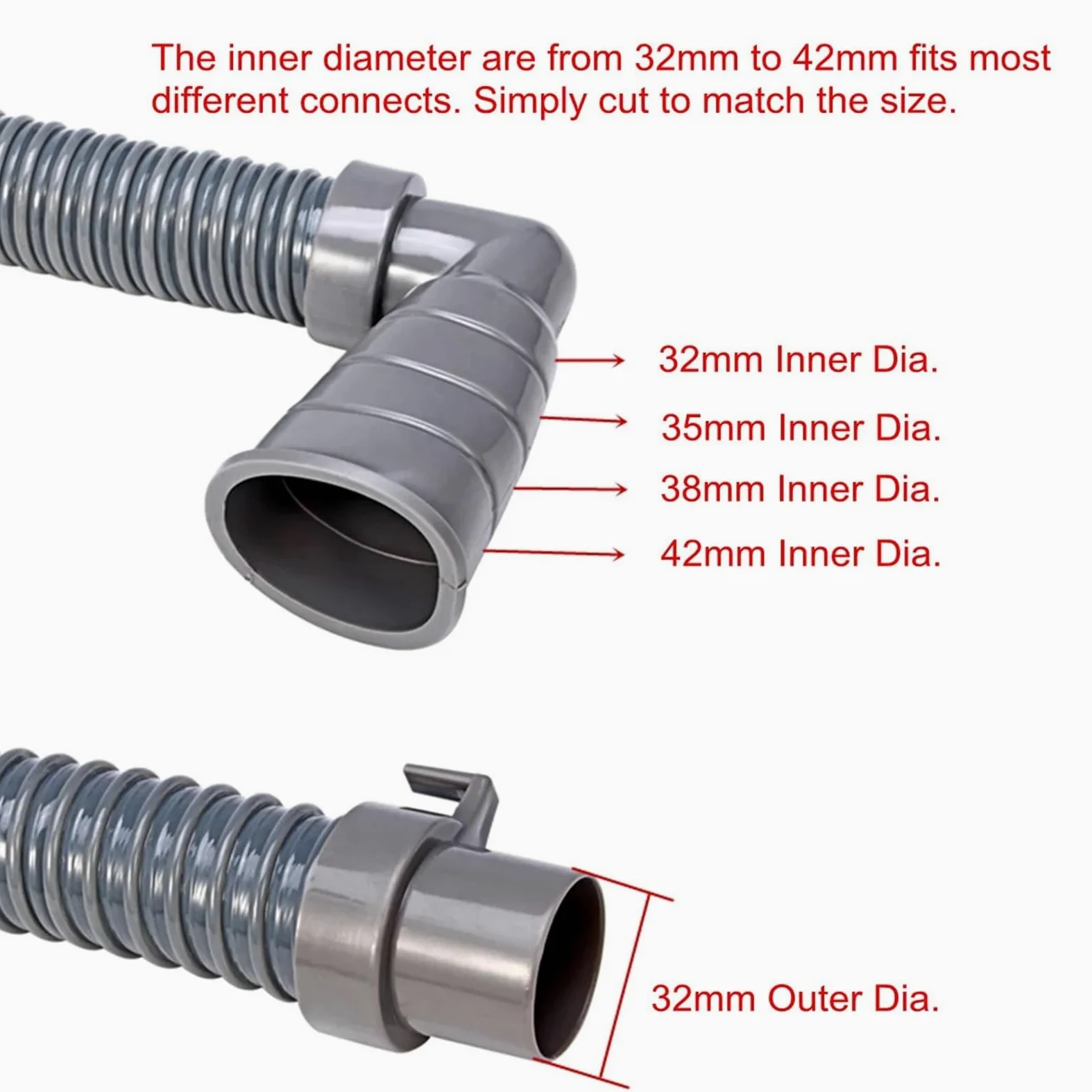 Tubo desague lavadora Manguera de drenaje flexible for lavadora, salida de aguas residuales de lavavajillas, tubo blando de expulsión, tubo flexible apto for 32-42 mm, 2 m, 3 m, 4 m, 5 m(3meter)